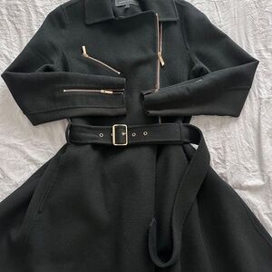 BCBGMaxAzria Women's Belted High Low Wool Blend Coat Black Size Small